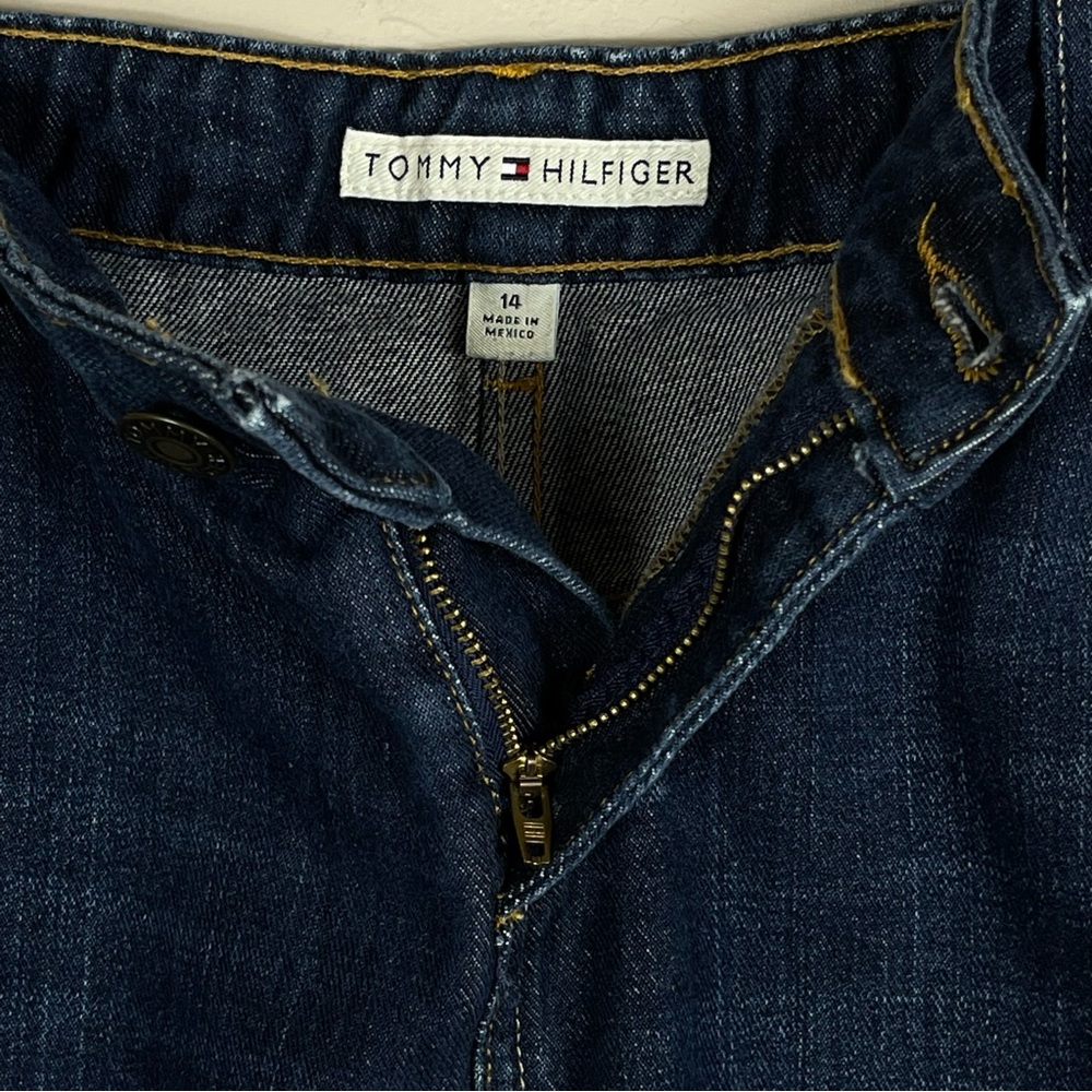 Tommy Hilfiger Distressed Denim Dark Wash Jean Mini Skirt Size 14 - Picture 8 of 14